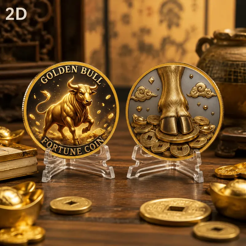 Featuring golden ox motif paired with wealth symbols and auspicious cloud patterns, this 2D replica coin is ideal for holiday gifting, birthday keepsakes, personal collection, desk decor, good-luck ornament, Desk ornaments
