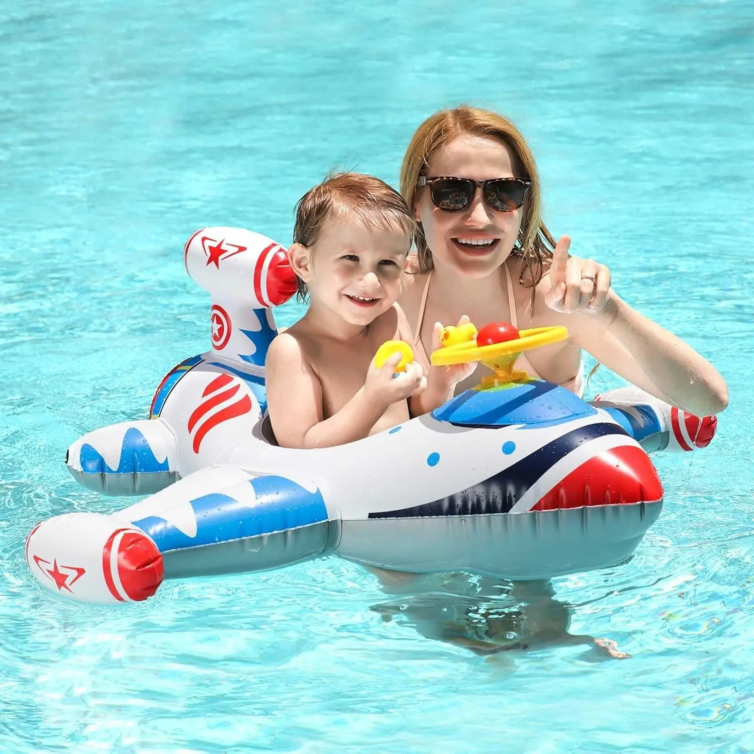 Toddler Pool Float with Seat Boat Inflatable Ride-on Airplane Baby Floatie for Kids Outdoor ToyGift