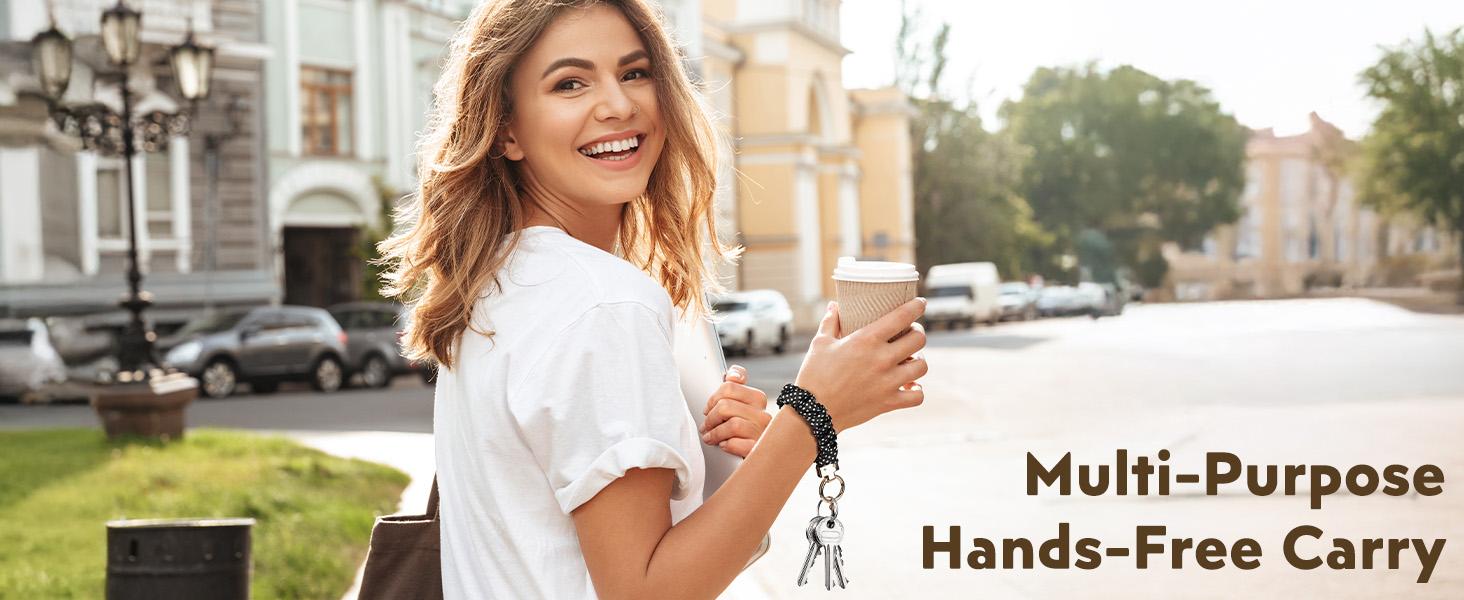 Scrunchie Keychain Wristlet for Women - Stretch Car Key Holder Bracelet, Key Chain Wristlet for Gym, Shopping & Travel