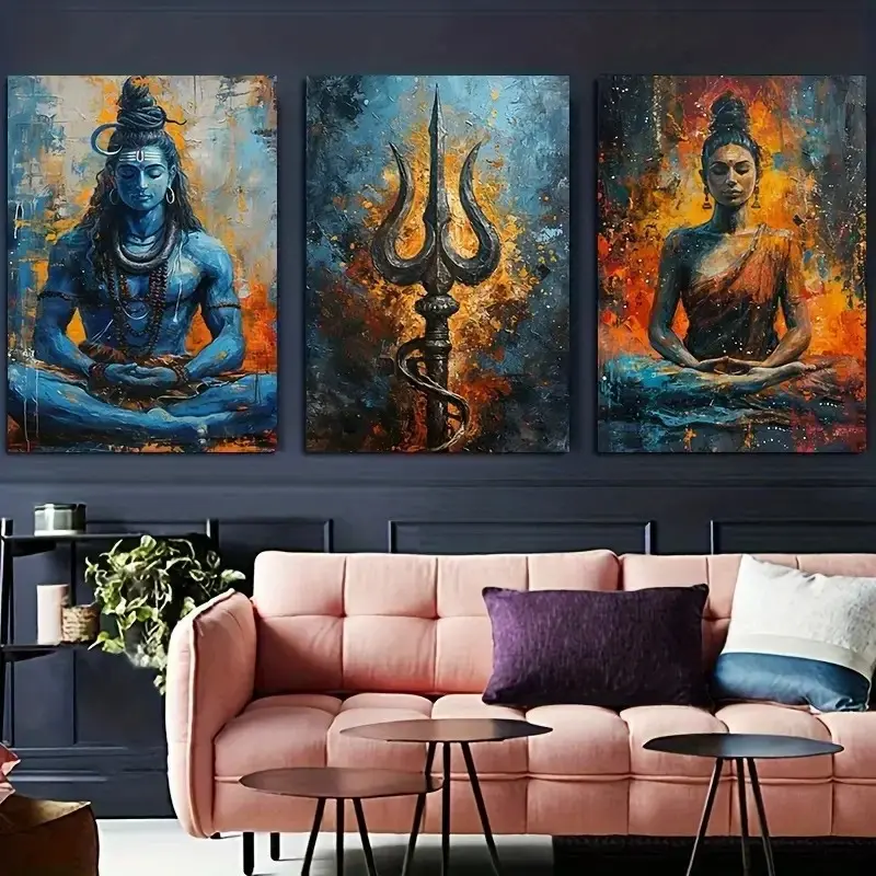 3pcs/set Brahma Shiva Hanuman Kali Goddess Hinduism Religion Wall Pictures For Living Room Poster Wall Art Canvas Painting Unframed
