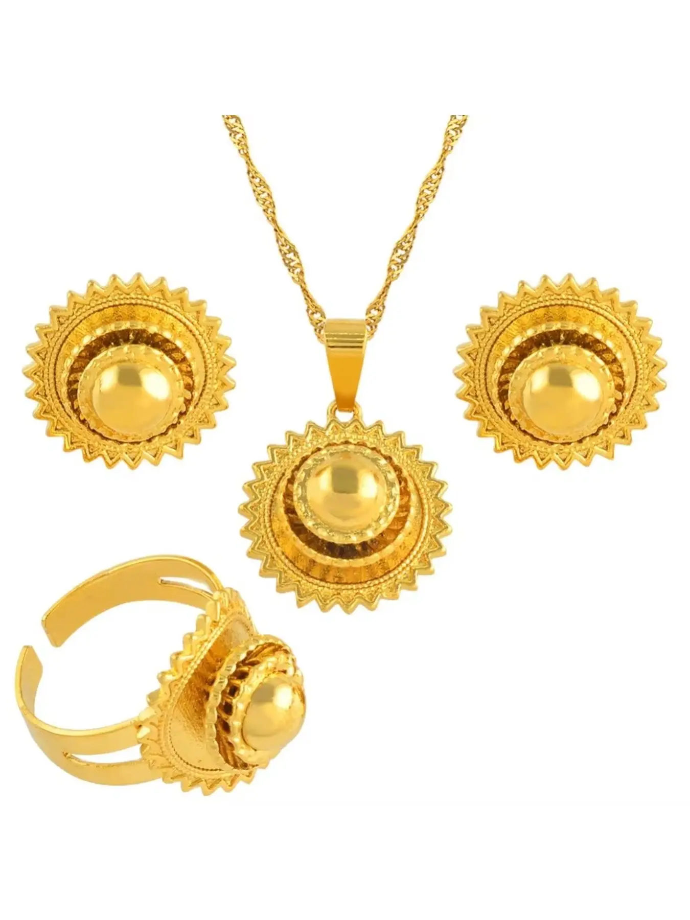 1set Ethiopian Small set Jewelry Necklace Earrings Ring Gold Color African Bridal sets Habesha Eritrea Wedding Sudan Necklaces Earrings Set