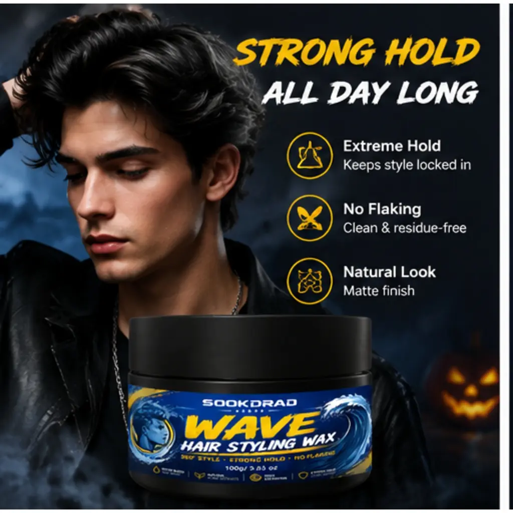 hair styling wax, water based, natural plant extracts, strong hold, no flaking, wave definition, long lasting, for men, hair, 100g/3.53 oz
