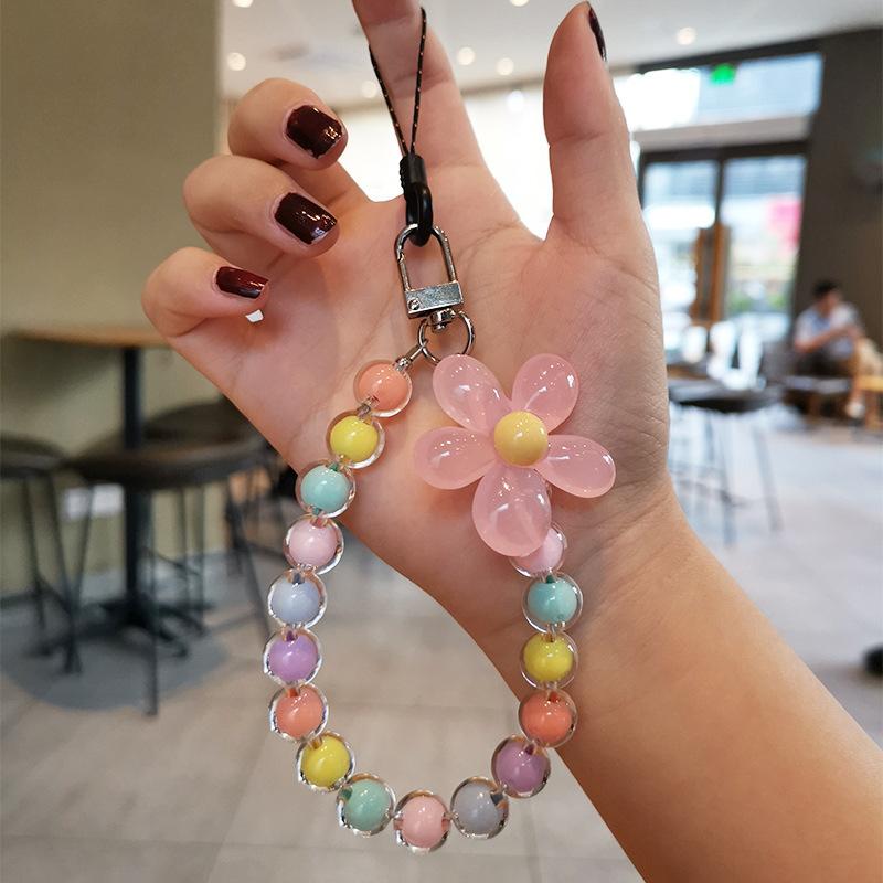 Macaron Color Beaded Phone Strap – Handmade Flower Bead Wristlet, Korean/Japanese INS Style