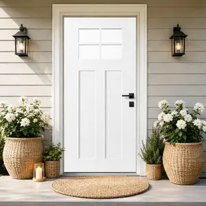 ARCH 36x80 Fiberglass Front Door with White PVC Frame Left-Hand Inswing Exterior Entry Door with Brickmould Contemporary Smooth Skin Clear Glass for Home Entrance Durable Weatherproof Insulated, White Color Options, Fiberglass Material