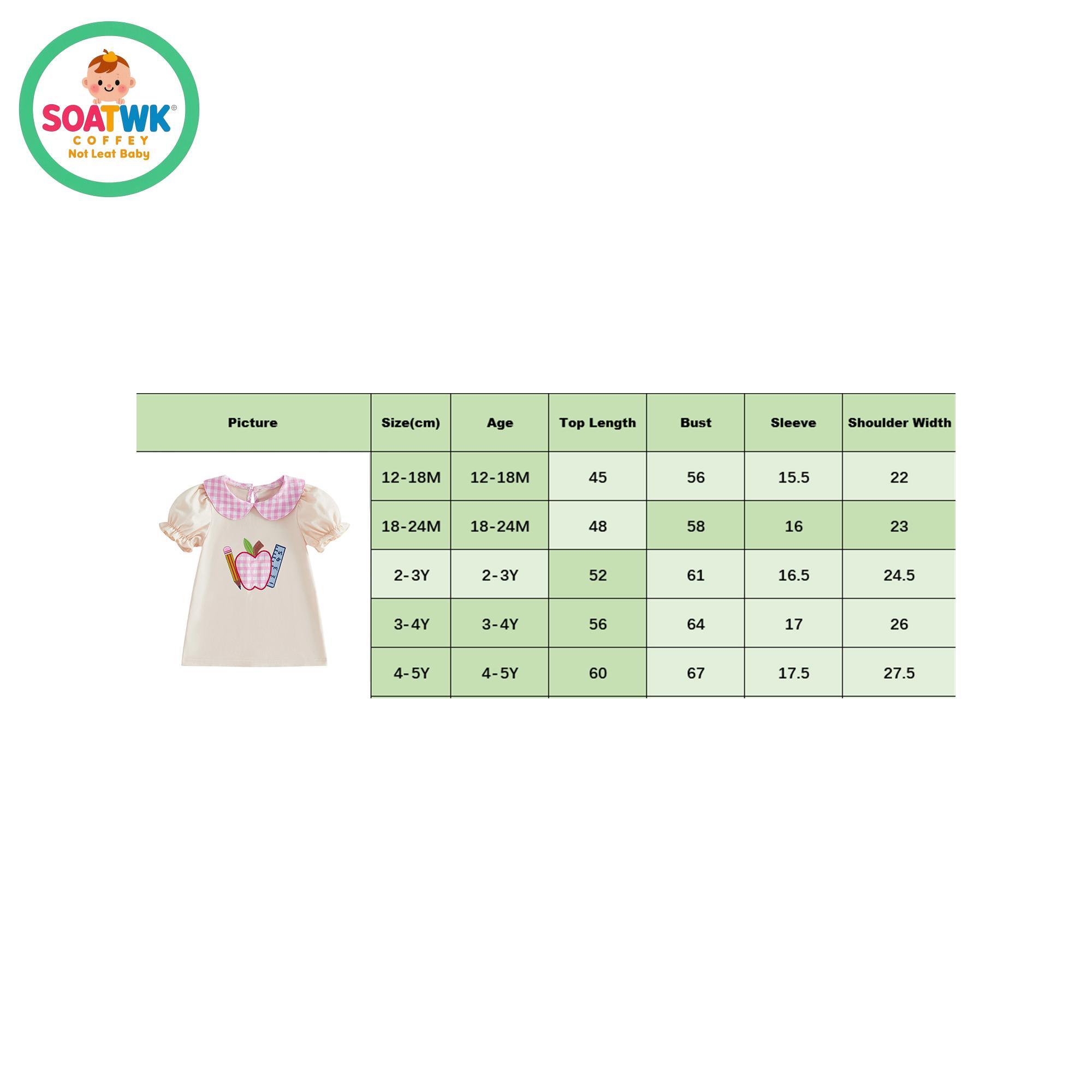 Little Girls Back to School Dress Summer Short Sleeve Plaid Doll Collar Apple Ruler Embroidered Dress