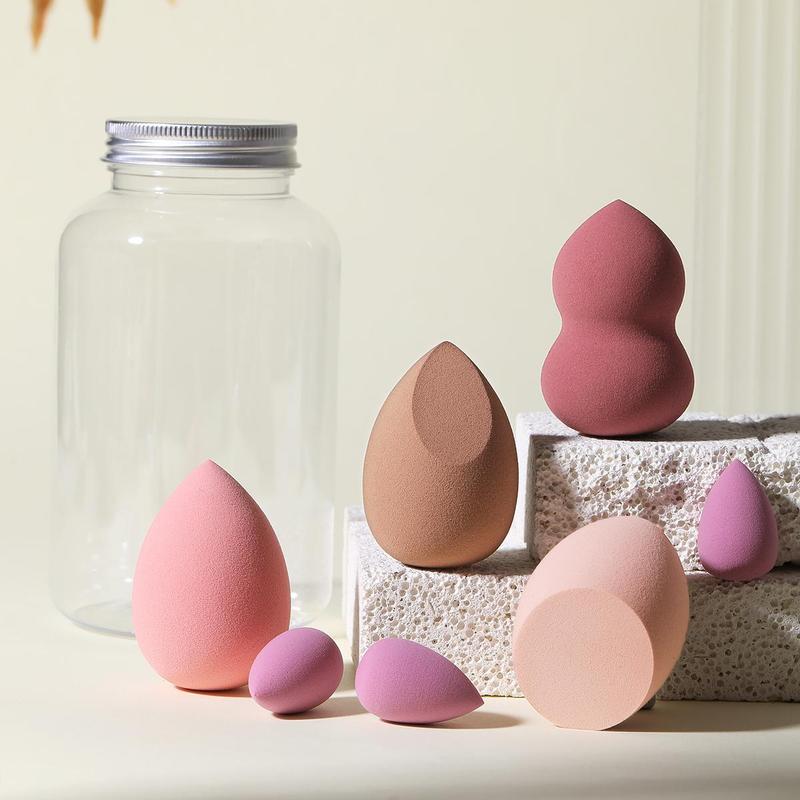 Makeup Sponge with Storage Bottle, 1 Set 2 Sizes Beauty Blenders for Liquid Foundation, Loose Powder, Concealer, Facial Detailing