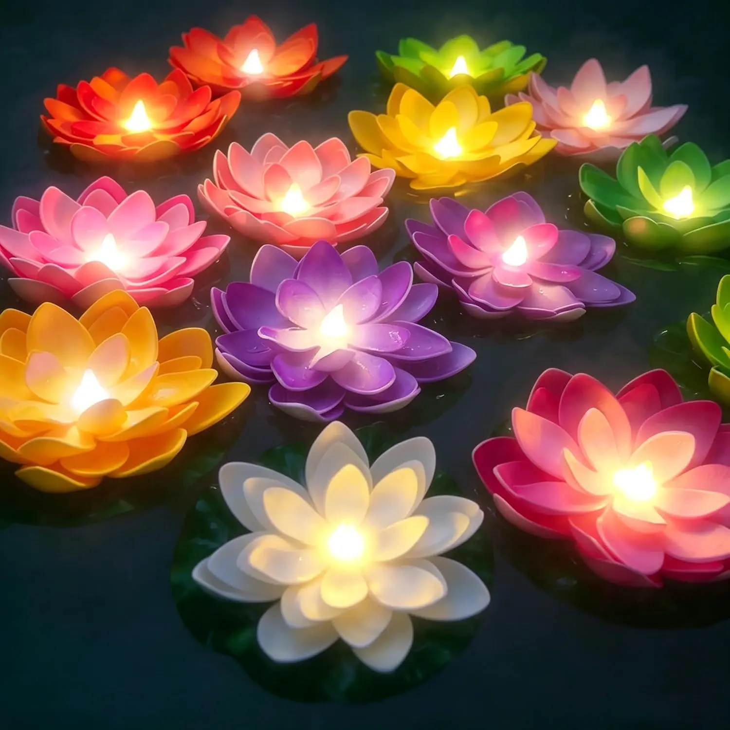 14Pcs Floating Pool Lights Floating Pool Lotus Flowers with Lights |   floating pool lights floating candles pool decor outdoor floating flowers Pond Lights lotus flowers for decoration