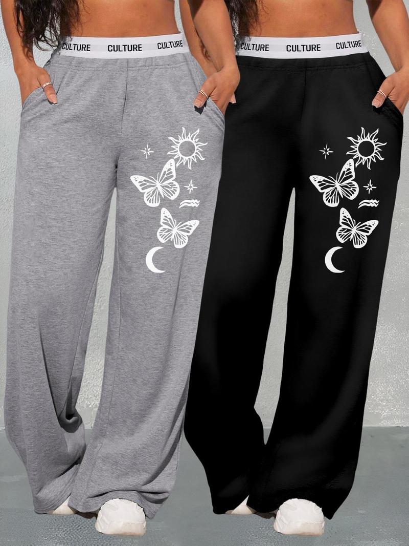 Women's Floral Print Letter Tape  Pocket Elastic Waist Sweatpants, Casual Sporty Trousers, Casual Comfy Trousers for Daily Wear Outdoor, Ladies Bottoms for All Seasons