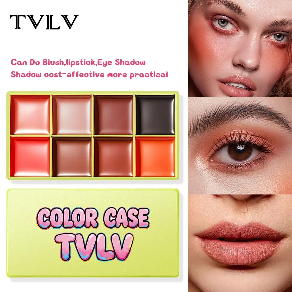 Ttlv 8-Color Cream Blush Palette, Soft to Neon Cheek Makeup Effect, Dual Highlighting and Contouring, Integrated Makeup Tool
