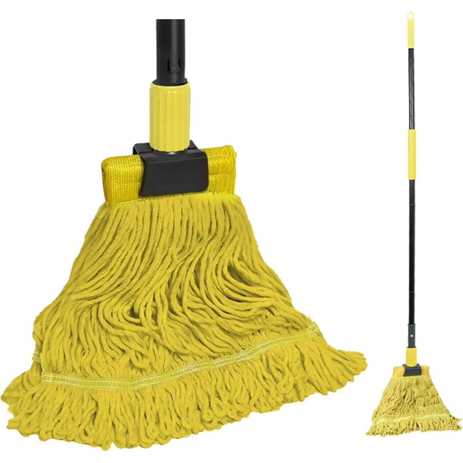 Commercial Mop Heavy Duty Industrial String Mops with 57.5 inches Long Handle, Professional Dry Wet Cotton Mop for Cleaning Hardwood Floor Concrete Tile Home Kitchen Office Garage (Yellow)
