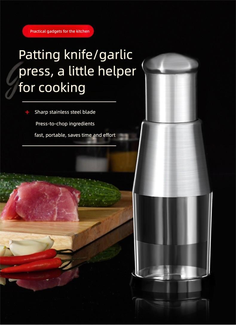 One-Push Garlic Chopper - Multi-function Kitchen Tool for Mincing Garlic, Ginger, Nuts - Thick 304 Stainless Steel, No Slip Grip
