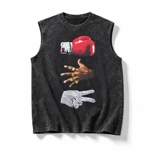Retro Hip Hop "Boxing Championship Rings and Gloves" Graphic Vintage Washed Tank 90s Graphic Sleeveless Tank Tops Men Vest Streetwear Outfits Men Vacation Outfits Sleeveless Shirt