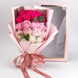 18 rose soap bouquet gift box imitation Everlasting Flower rose romantic gradient color exquisite packaging Valentine's Day/Mother's Day/birthday general gift for girlfriend bestie wife heart gift eternal romantic bouquet