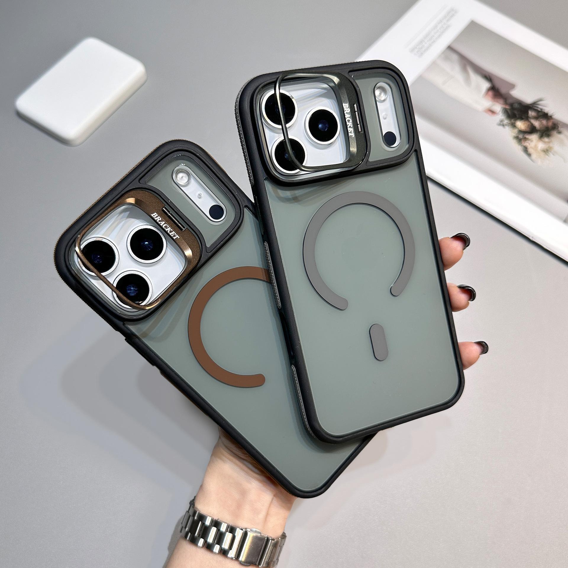 iPhone17promax magnetic phone case suitable for Apple 16E, creative lens stand, dual-color anti-drop for 15/14