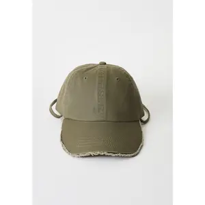 JUST FAB Women's Olive Cotton Twill Dad Hat Frayed Raw Edge Brim Adjustable Baseball Cap with Toggle Lock Chin Strap for Outdoor Daily Wear