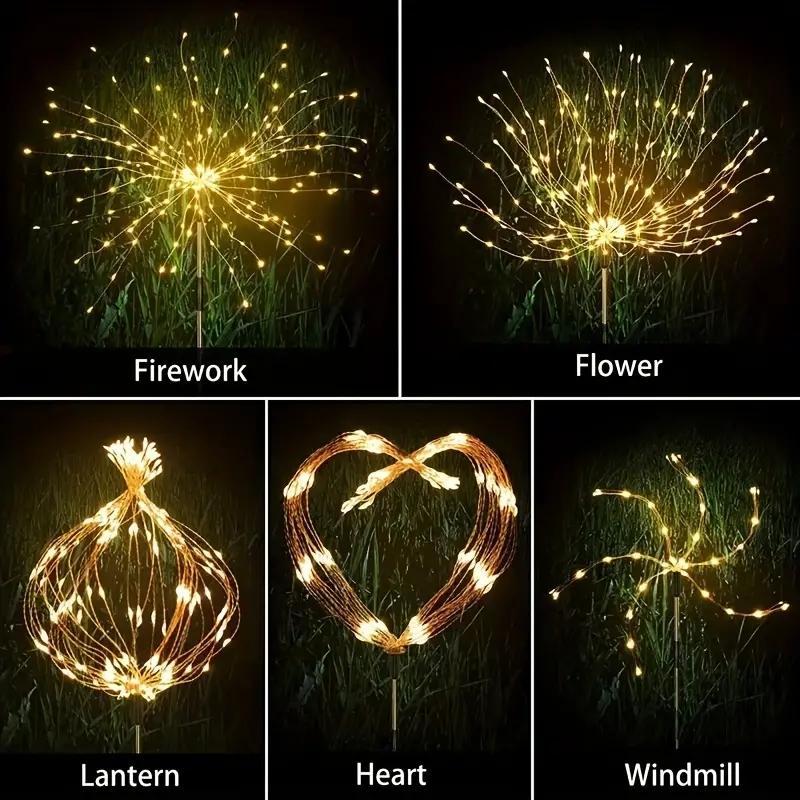 Solar Powered Firework Shaped Garden Light, 4 Counts LED Ground Inserted Light with 8 Modes, Decorative Light for Wedding, Party, Lawn, Patio, Outdoor, Solar Ground Lights