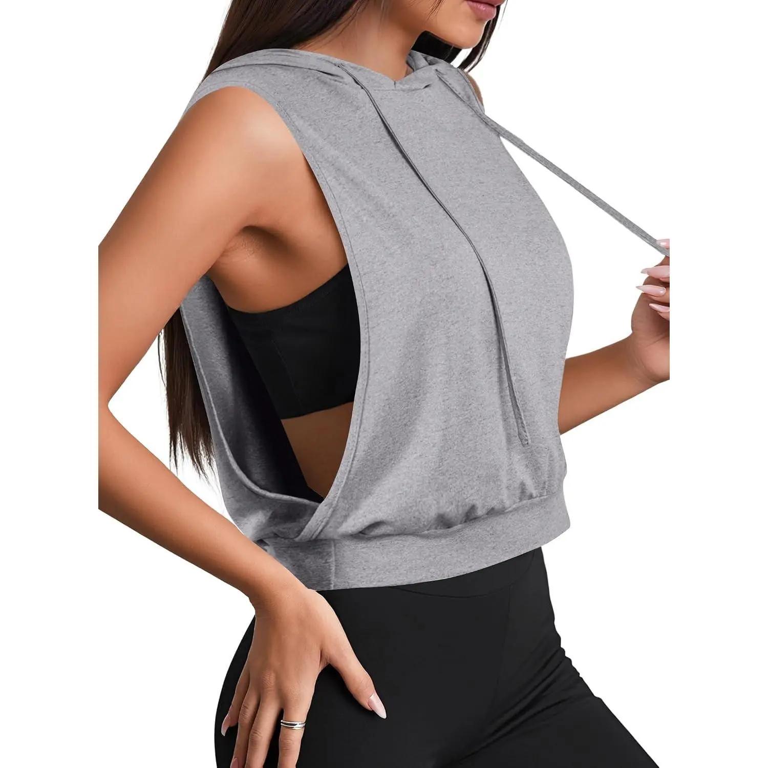 Sleeveless Hoodies for Women Hooded Tank Workout Crop Top Open Side Athletic Gym Tops