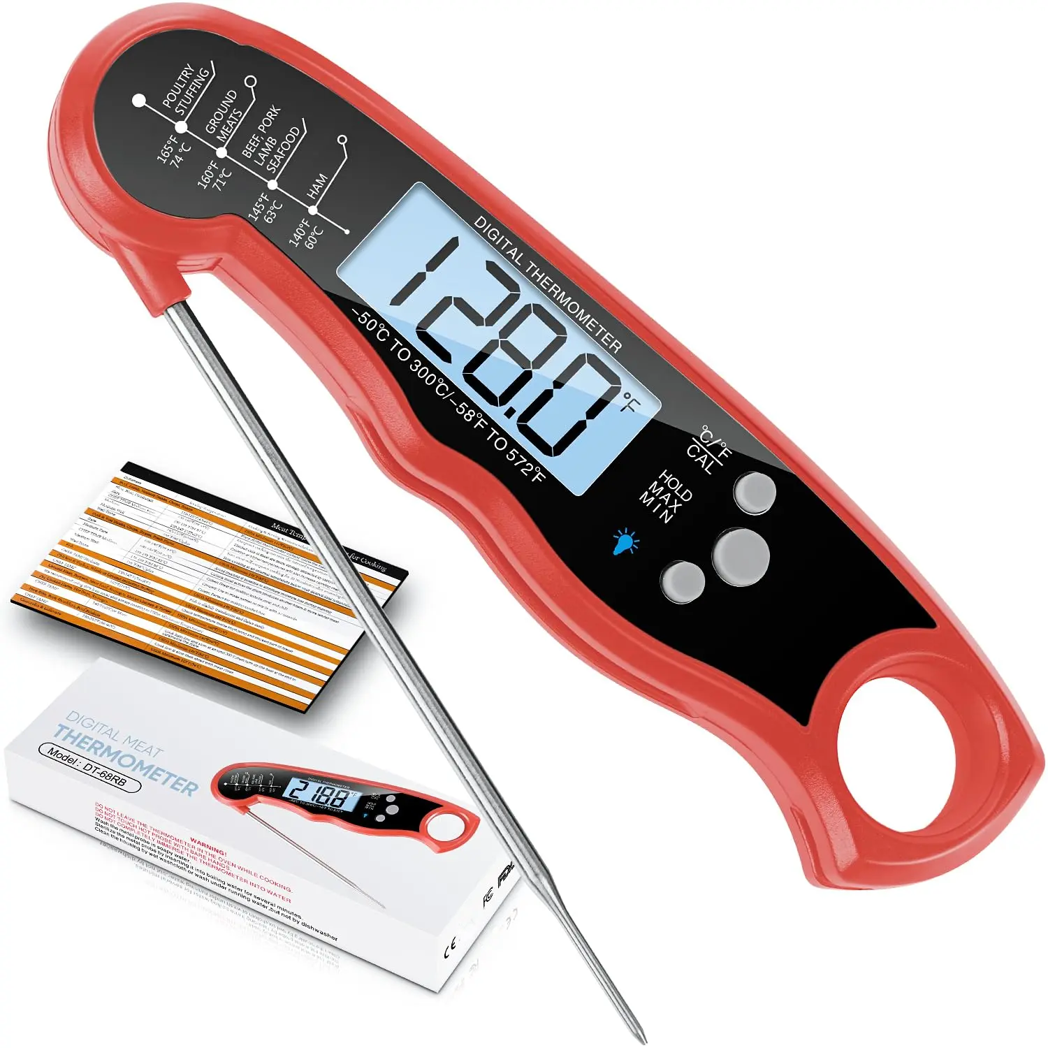 Instant Read Meat Thermometer  Grill and Cooking, Fast & Precise Digital Food Thermometer with Backlight, Magnet, Calibration, and Foldable Probe  Kitchen, Outdoor Grilling and BBQ!-