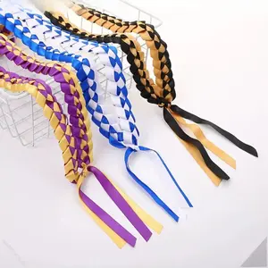 Unisex Hand Woven Graduation Lei, Trending Elegant Blue Braided Ribbon Garland With Grad Letter Tassel Decor, Soft Neck Shawl Accessory For Ceremony Daily Casual Wear summervibes☀️