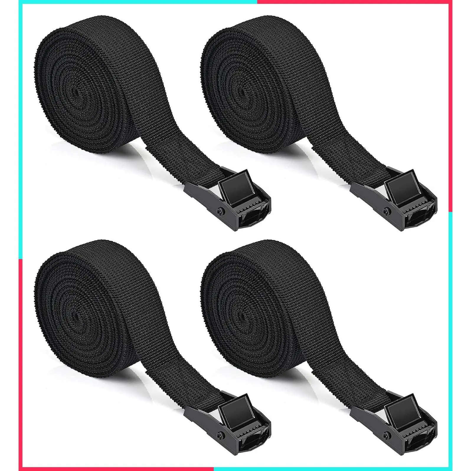 4 Pcs Black Cam Buckle Ratchet Tie Down Straps 1" x 8.2' Lashing Straps