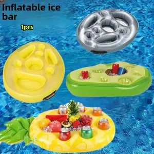 Inflatable Floating Drink Holder for Pools, Floating Self-Service Ice Bar Tray, Fun Pool Party Accessories, Durable Water Floating Cup Holders, Pineapple / Avocado / Palm Tree Styles Optional