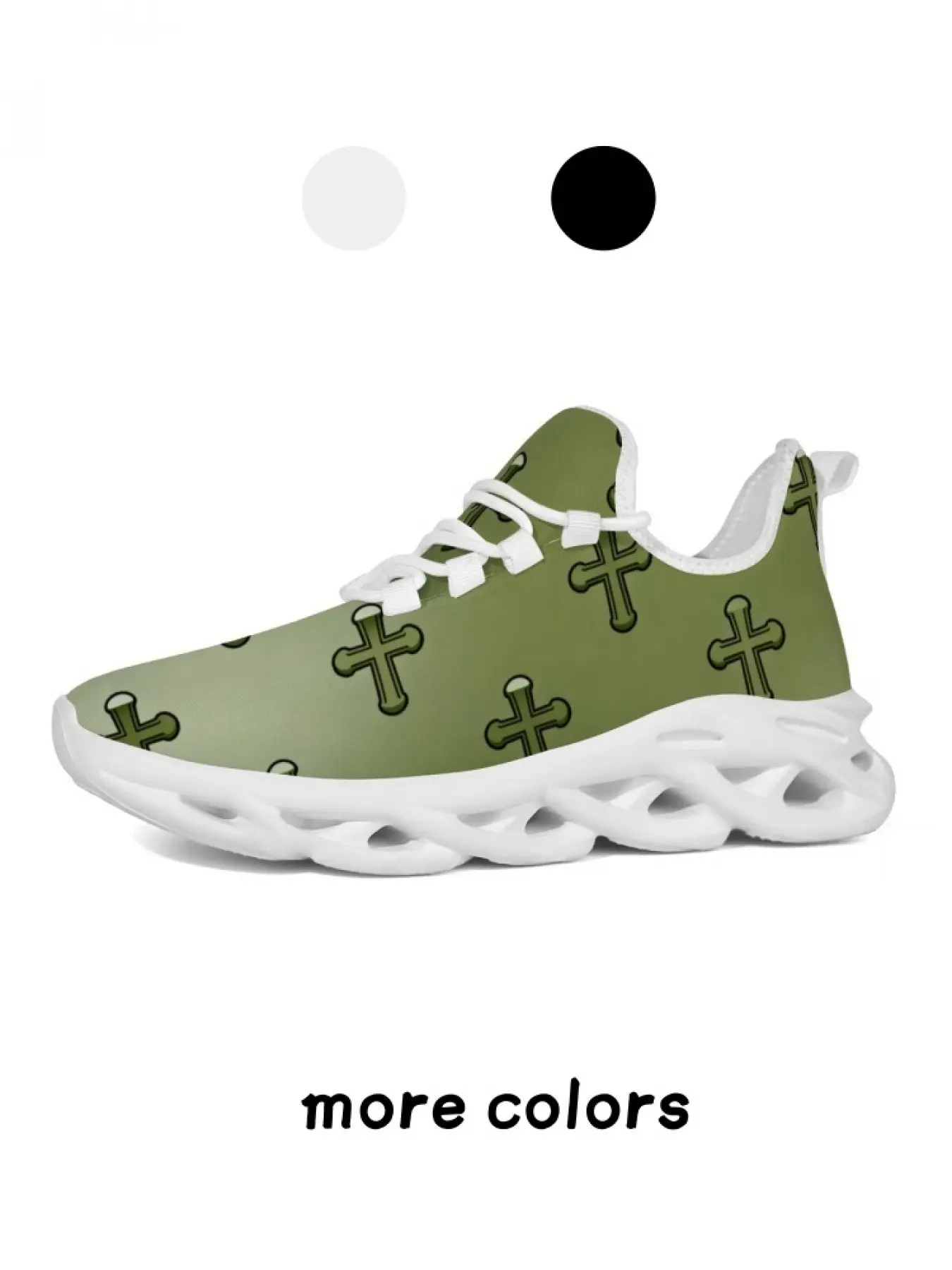 1 Pair Gender Neutral Thick Platform Shock Absorb Trainers Olive Cross Graphic Retro Religious Style Lightweight Breathable All Day Walking Sneakers