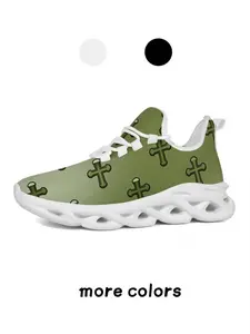 1 Pair Gender Neutral Thick Platform Shock Absorb Trainers Olive Cross Graphic Retro Religious Style Lightweight Breathable All Day Walking Sneakers