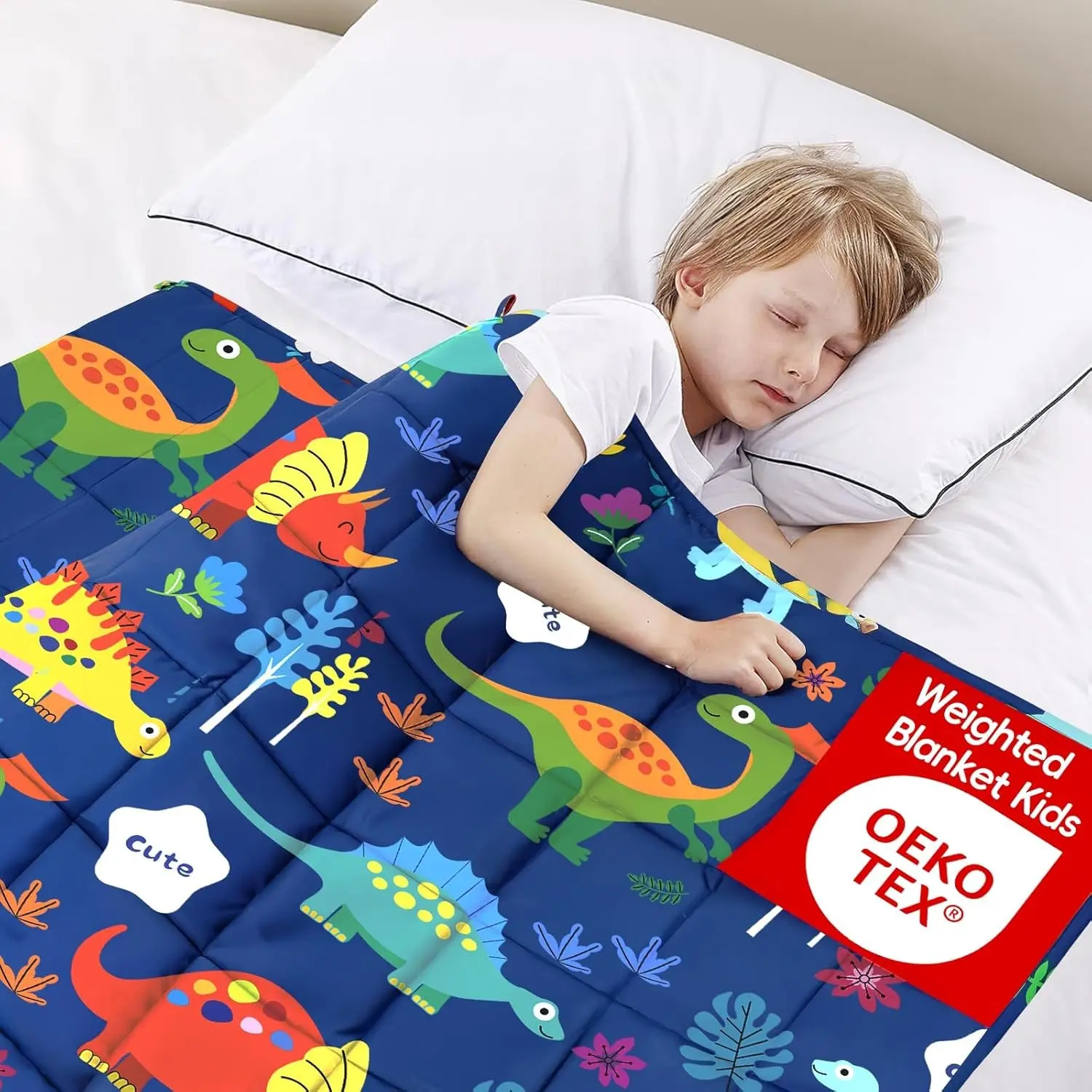Weighted Blanket 3 lbs 36x48 in Breathable Blanket with Glass Beads Soft Heavy Blanket Throw Blue Dinosaur for 25-45 lbs All Season