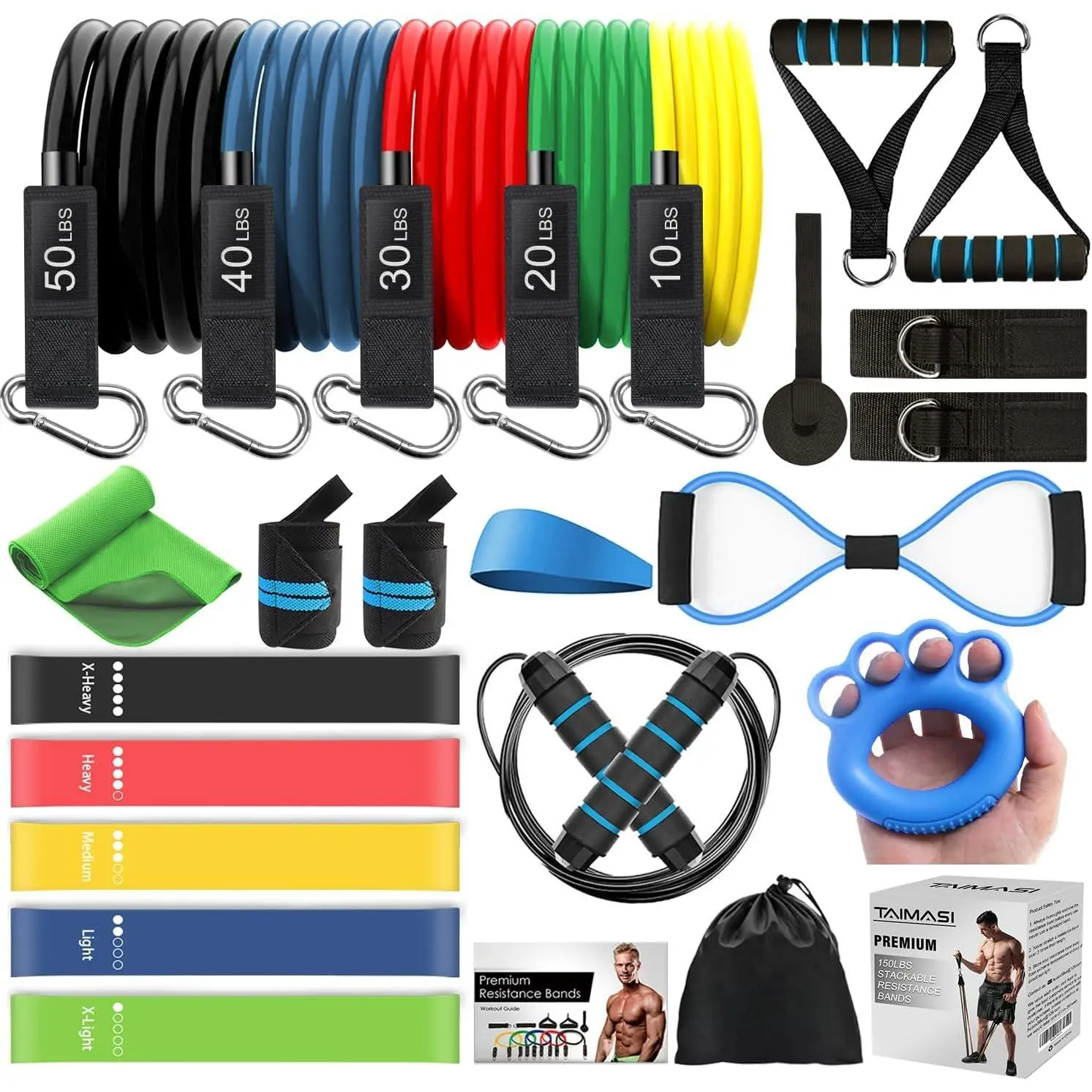 23 count Stackable Resistance Bands Set with Handles Up to 150 Lbs
