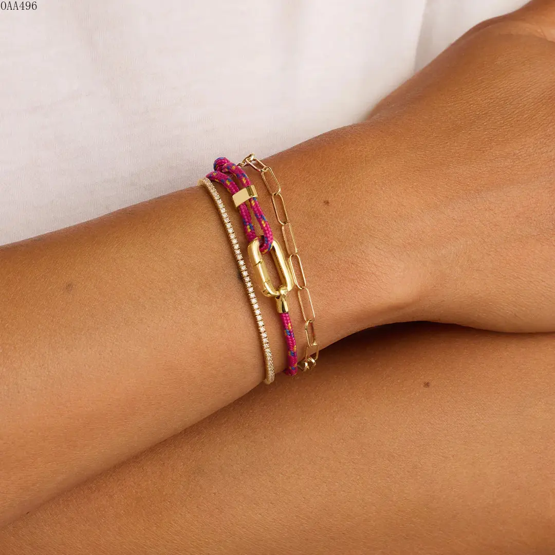 Women's Silk Cord Bracelet Adjustable Gold-Plated Stainless Steel Chain Colorful Crystal Accent Sliding Knot Closure Lightweight Minimalist Casual DIY Bag Accessory Friendship Gifts, Daily Wear