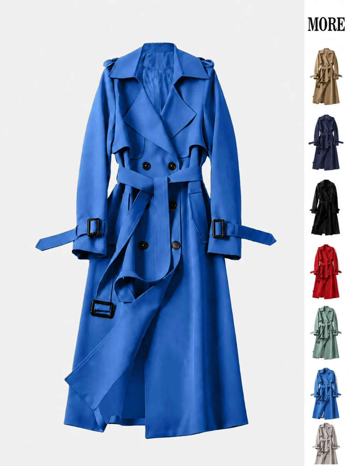 Women’s Long Trench Coat, Double Breasted Belted Overcoat with Lapel Collar and Adjustable Cuffs, Elegant Fall Business Casual Outerwear