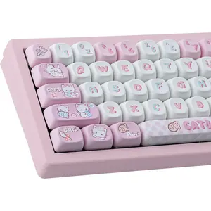 Cute Kitty-cat Keycaps Set 140 Keys Dye-Sublimation MOA Profile Keycaps for Cherry Gateron MX Swithes Mechanical Keyboards