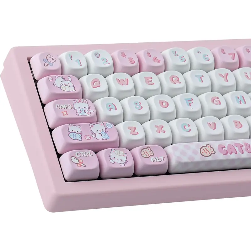 Cute Kitty-cat Keycaps Set 140 Keys Dye-Sublimation MOA Profile Keycaps for Cherry Gateron MX Swithes Mechanical Keyboards