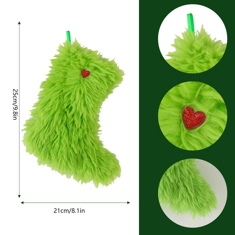 In-Stock Grinch Christmas Green Plush Stockings - Window Hanging Ornaments for Home Decoration