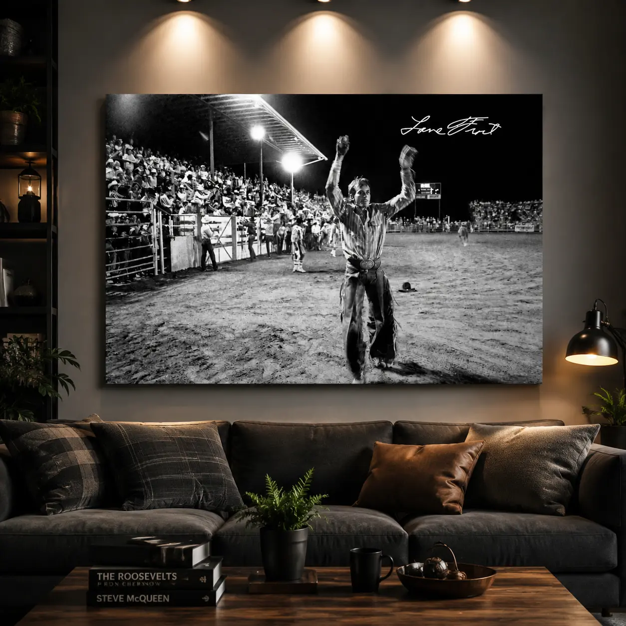 Vintage Western Rodeo Canvas Poster, Bull Rider Cowboy Wall Art Print, Rustic Ranch Room Decor for Man Cave Bedroom Living Room, Western Fan Gift for Him