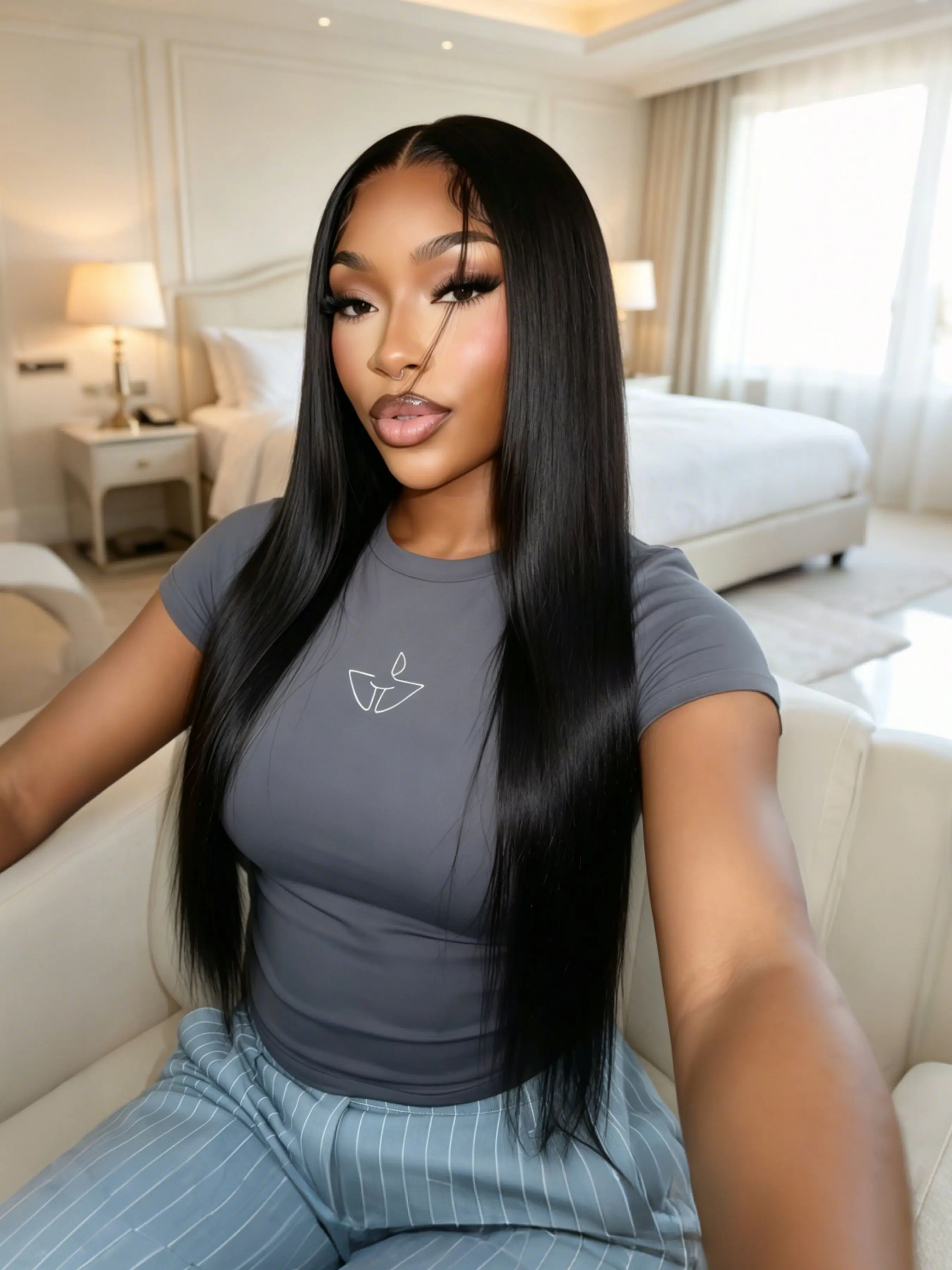 28Inch Black Long Straight Wig, 13x4 Lace Front Wig, Sleek and Silky Long Straight Hair, Pre-Plucked Natural Hairline, Heat Resistant Synthetic Fiber Wig, Soft HD Transparent Lace Frontal Wig, Black Music Festival Styling Straight Wig, Cosplay, Party.