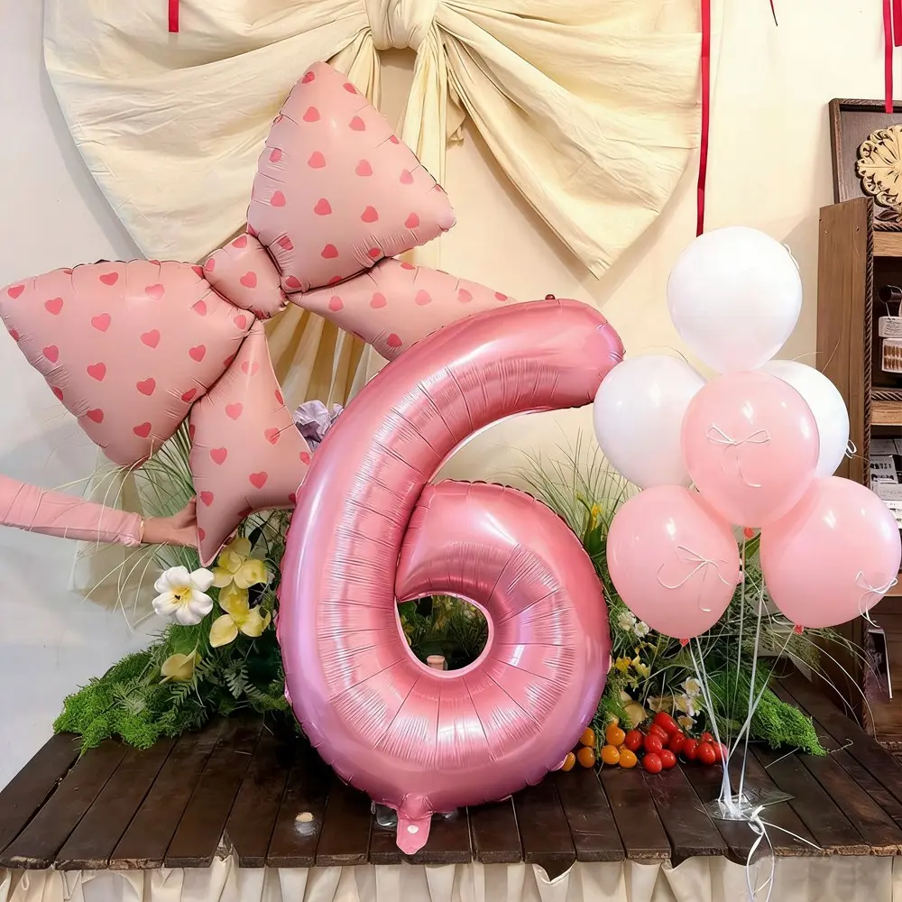 Number Bowknot Balloon Set, Party Balloons, Perfect for Birthday Parties, Party Decorations, Anniversary Celebrations, Festive Atmosphere