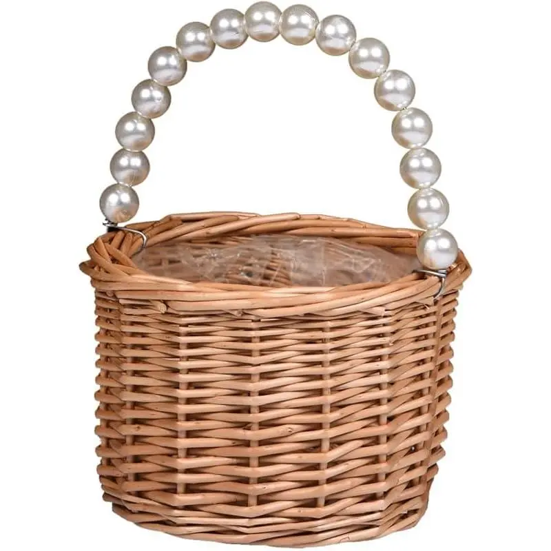 Wicker Rattan Flower Girl Basket, Handle Flower Basket,Flower Girl Basket for Wedding and  Decorations.