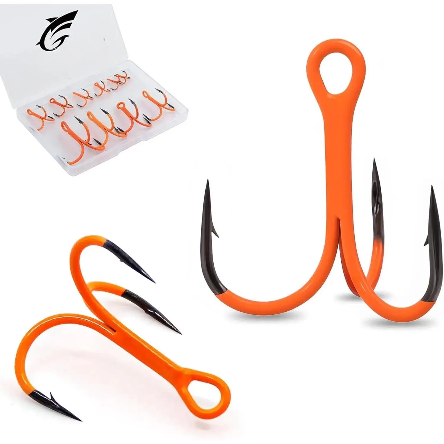 Treble Hooks, 10 count  Hooks Orange for Hard Lures | High Carbon Steel Ultra Barbed  Triple Fishing Hooks for Saltwater Freshwater Bass Trout walleye, Pike Size 14-3/0