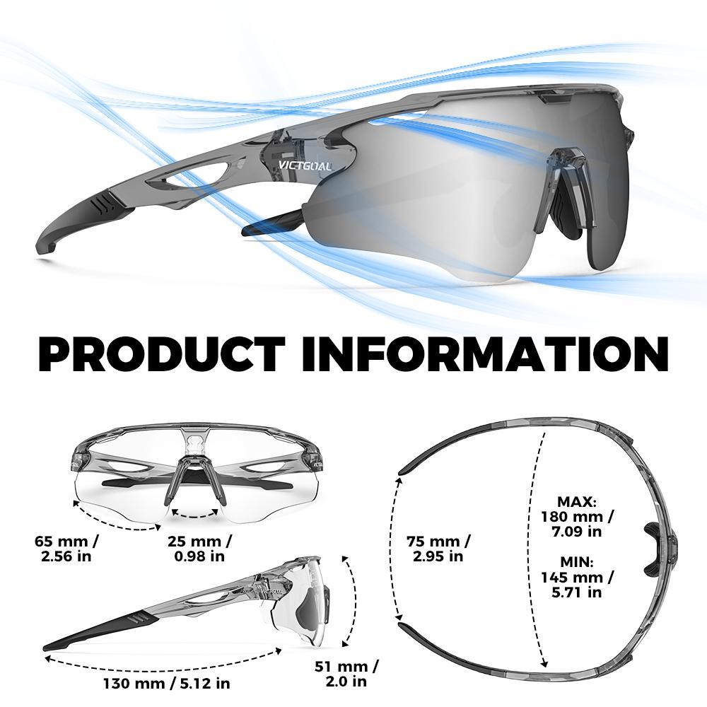 Photochromic Sports Glasses, UV400 Protection Bike Eyeglass for Fishing Jogging Camping, Lightweight TR90 Frame Glasses for Men & Women, Photochromic Cycling Glasses