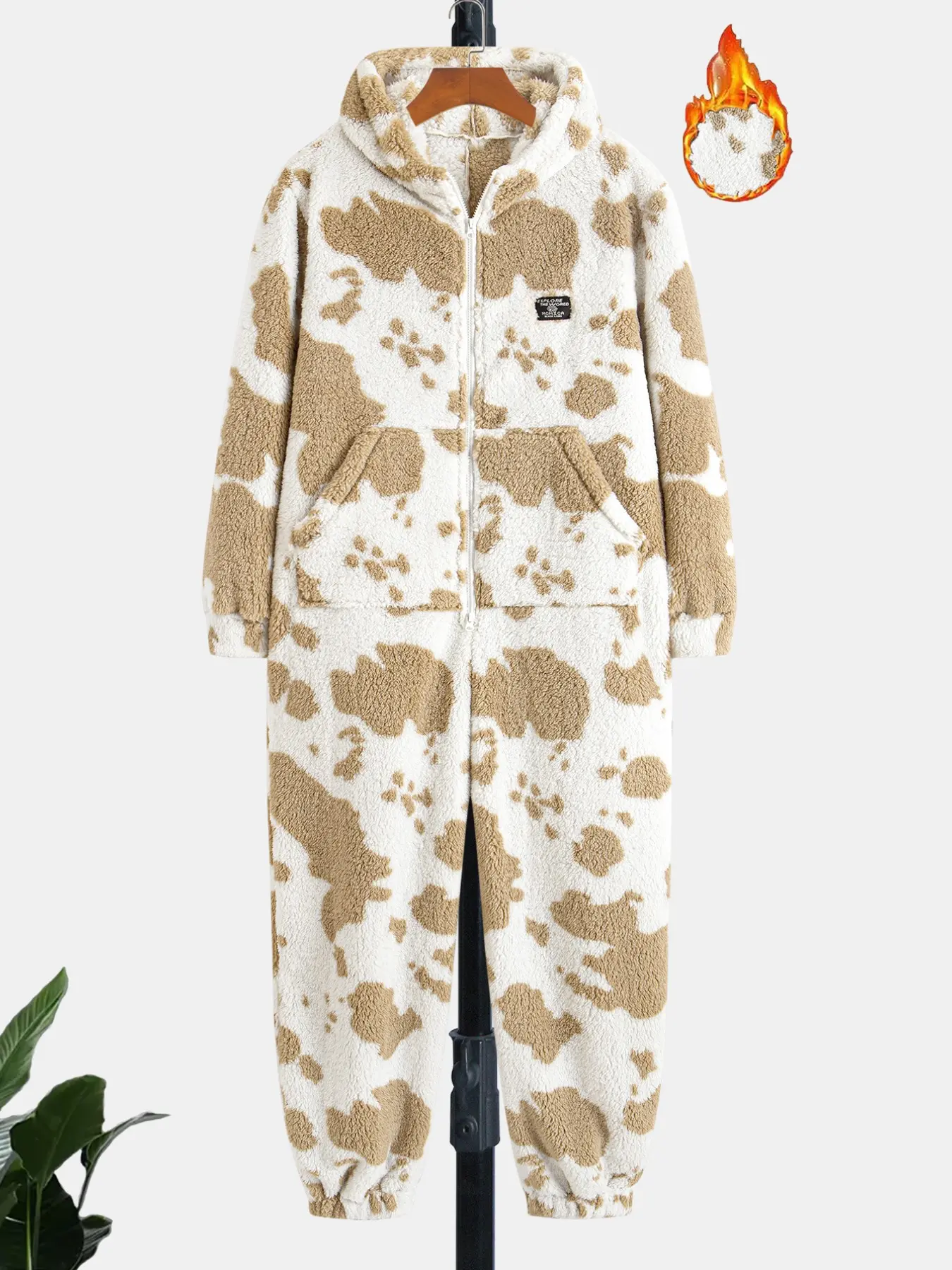 Men's Dual-Sided Fleece Hoodie Romper, Warm Sports Onesie with 2 Drawstrings, Comfortable for Home and Outdoor Activities