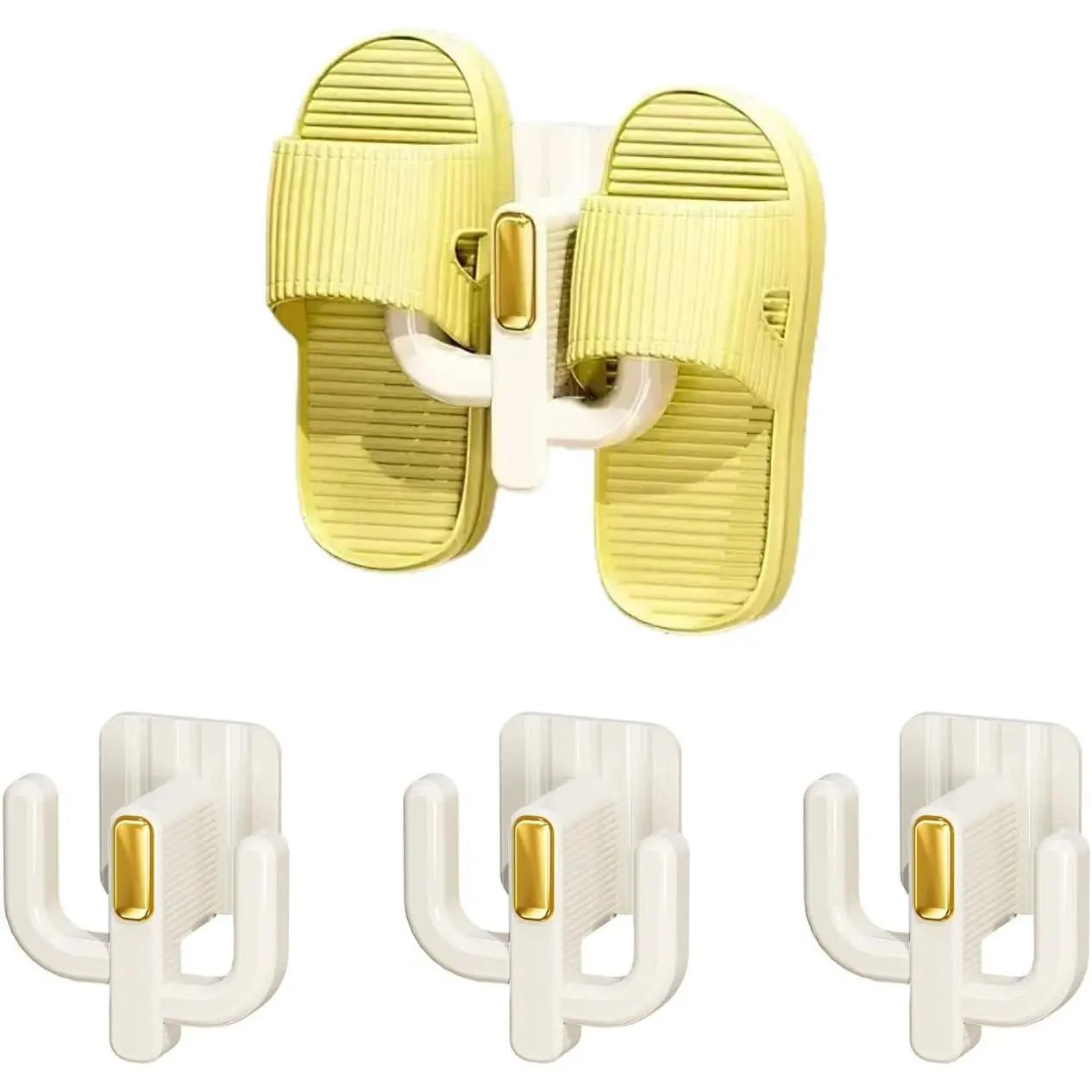 4-Pack Wall Mounted Shoe Rack - Multi-Purpose  Organizer with Hooks for Slippers, Hats, Towels & , No-Drill Space-Saving Adhesive Storage for Entryway, Bathroom & RV, (White)