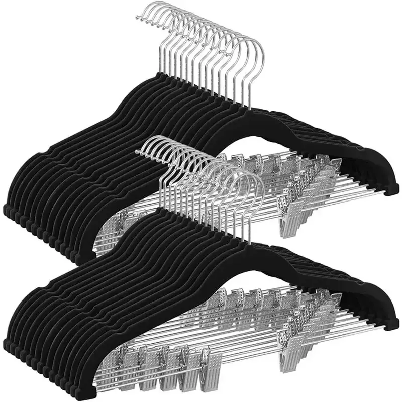 Synthetic Heavy-Duty Clothing Hangers, 30-Pack Bulk 16.7in Home Organizers with Adjustable Non-Slip Clips, Space-Saving for Pants, Skirts, Adjustable Clips