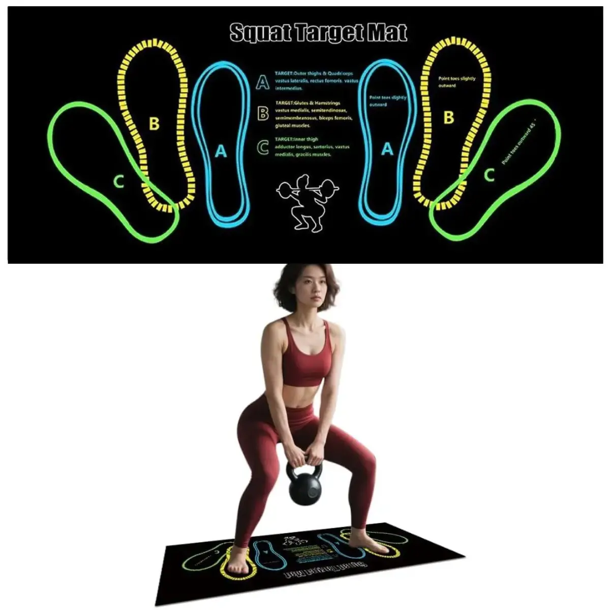 Exercise Mat Perfect for Squats, Leg and Ab Workouts, Squat guide mat, Squat Step Position, Squat Mat Knee Mat Lightweight and Portable for Men and Women Summervibes