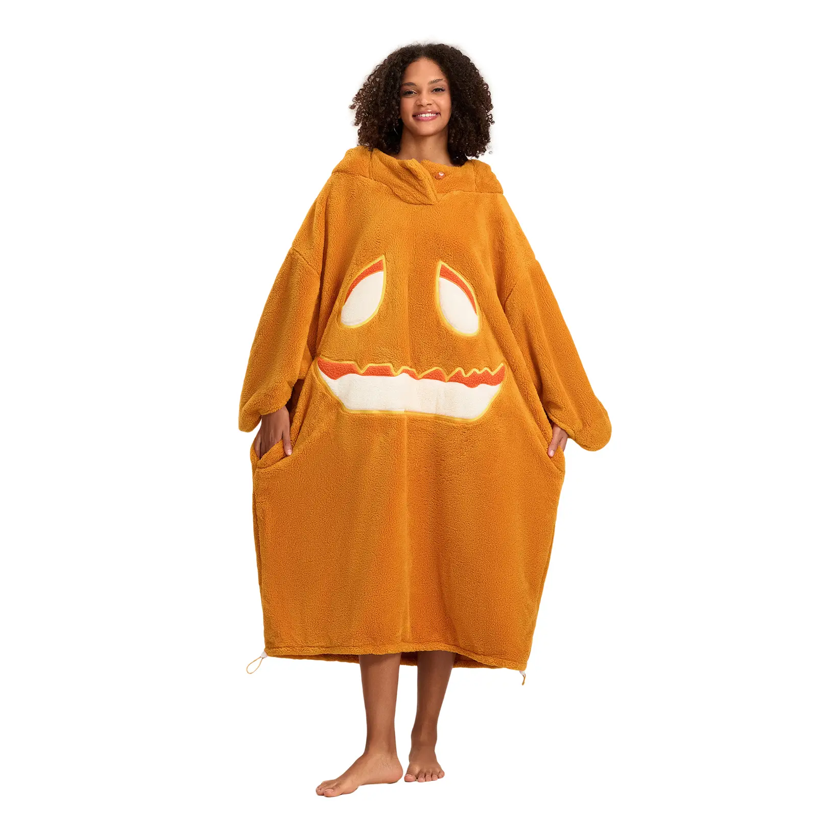 Women's Pumpkin-Print 100% Recycled Polyester Full-Body Onesies - Loose Oversize Long-Sleeve Hooded Jumpsuit, Soft Cozy Wear Sleepwear for Halloween, Parties, Loungewear, Cosplay