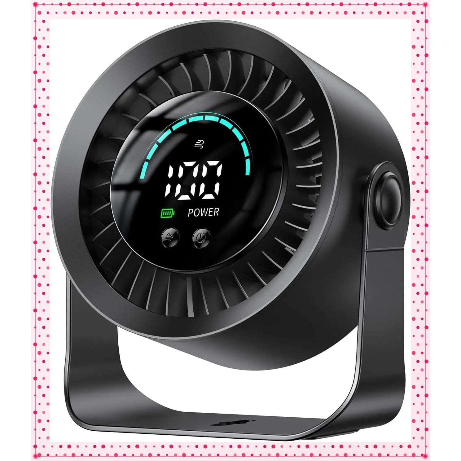 Portable Desk Fan, 100 Speeds, 360° Rotation, USB Rechargeable, Quiet LED Display, Wall Mount Design – Small Personal Cooling Fan for Home, Bedroom, Office & Travel, BlackGift