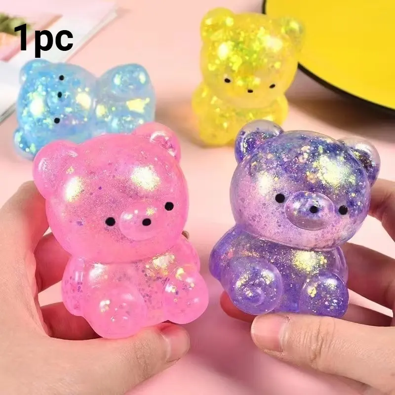 Glitter Maltose Bear Squishy Cute Animal Decompression Toy Soft Rubber Squeeze Vent Stress Relief Toy Gift for Friends