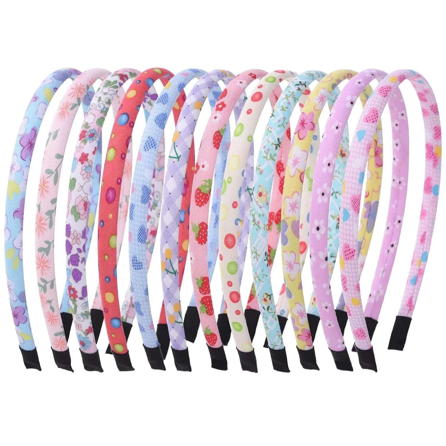 Headbands for Girls 12Pcs Thin Head Bands for Girls Hairbands for Toddler Floral Cloth Fabric Covered Headband Birthday Party Favors