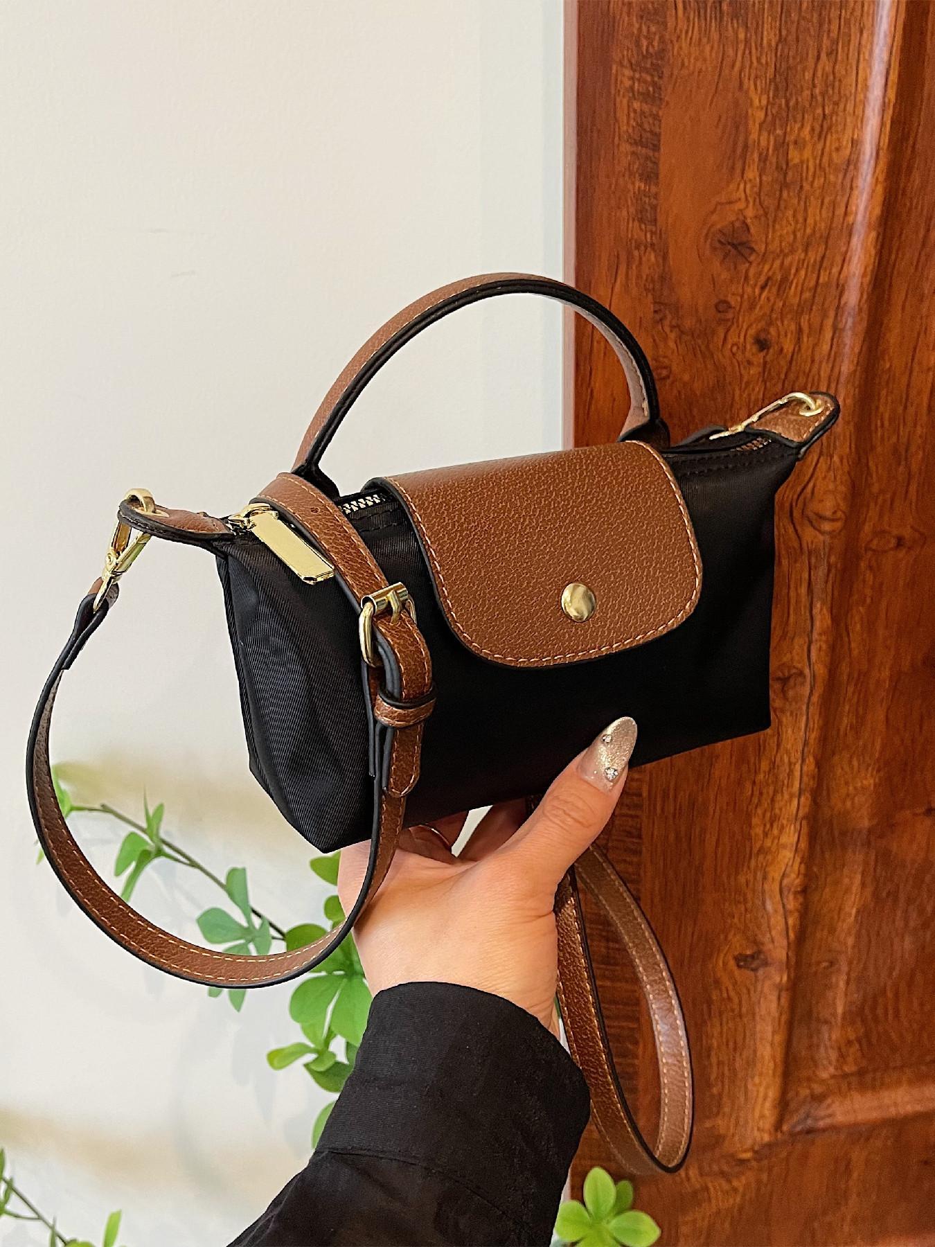 Women's Fashionable PU Leather & Canvas Crossbody Bag, Casual Versatile Hobo Bag for Work & Daily Used, Trendy All-match Commuter Bag