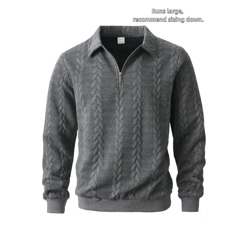 Men’s Textured Quarter Zip Polo Pullover, Old Money Quiet Luxury Fitted Long Sleeve Sweater, Fall Winter Casual Versatile Sweatshirt for Everyday Layering